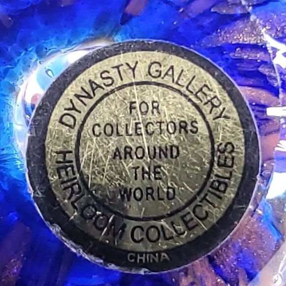Dynasty Gallery Art Glass Paper Weight Cobalt Blue Copper Clear Bubble Ring 2.5" - Picture 7 of 7